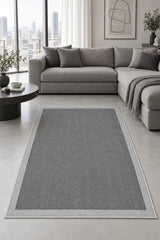 Striped Modern Kitchen Rug – Gray in a living room