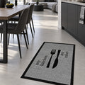 Striped Modern Kitchen Rug – Gray in a dining room