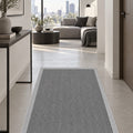 Striped Modern Kitchen Rug – Gray in a hallway