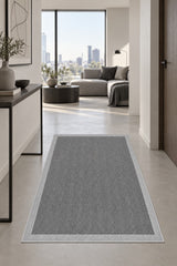Striped Modern Kitchen Rug – Gray in a hallway
