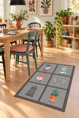 Striped Modern Kitchen Rug – Gray in a dining room