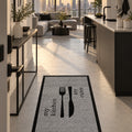 Striped Modern Kitchen Rug – Gray in a hallway