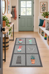 Striped Modern Kitchen Rug – Gray in a hallway