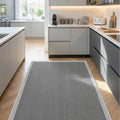 Striped Modern Kitchen Rug – Gray in a kitchen