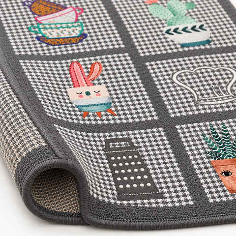 Striped Modern Kitchen Rug – Gray – texture close-up