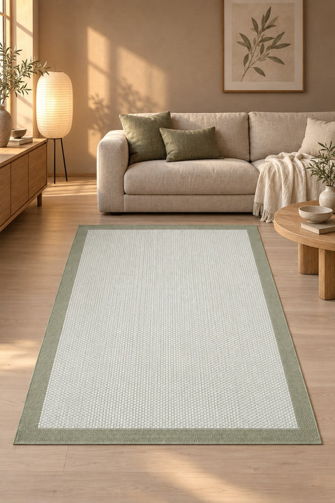 Striped Modern Kitchen Rug – Green in a living room