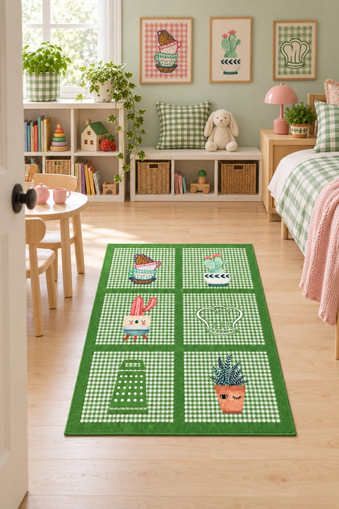 Striped Modern Kitchen Rug – Green in a nursery