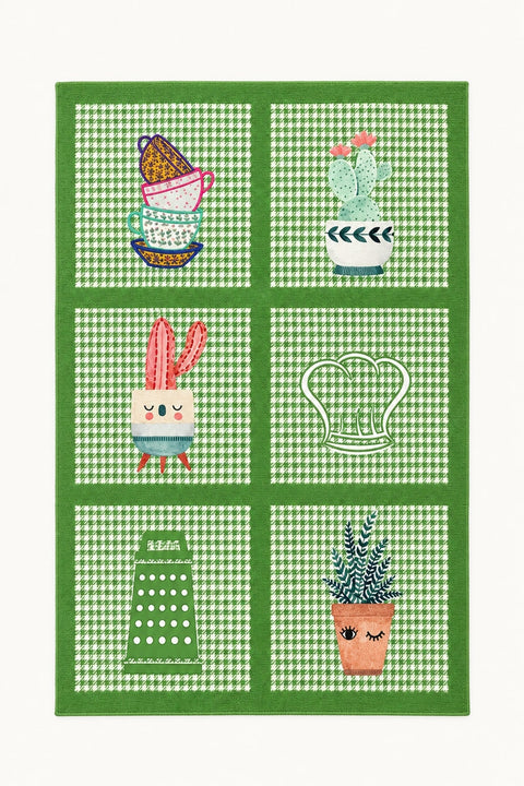 Striped Modern Kitchen Rug – Green