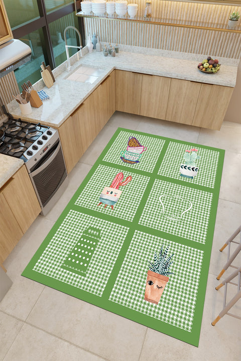 Striped Modern Kitchen Rug – Green in a kitchen