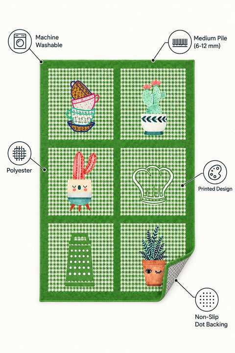 Striped Modern Kitchen Rug – Green – features