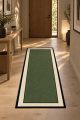 Striped Modern Kitchen Rug – Green 1 in a hallway