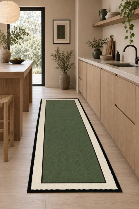 Striped Modern Kitchen Rug – Green 1 in a kitchen