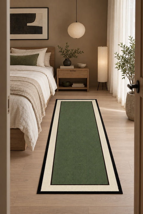 Striped Modern Kitchen Rug – Green 1 in a bedroom