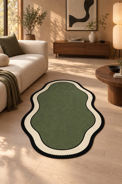 Striped Modern Kitchen Rug – Green 2 in a living room