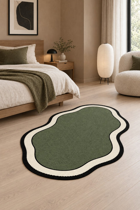 Striped Modern Kitchen Rug – Green 2 in a bedroom