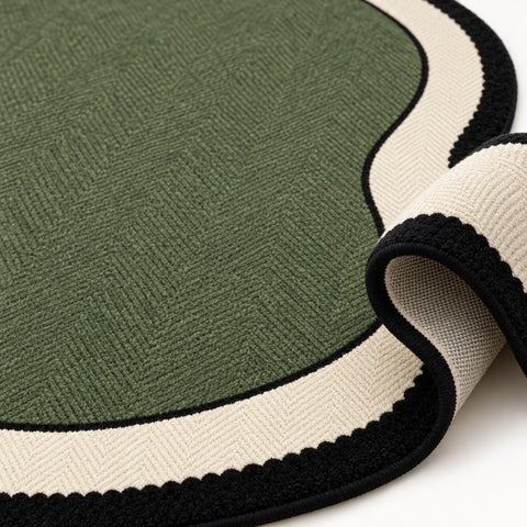 Striped Modern Kitchen Rug – Green 2 – texture close-up