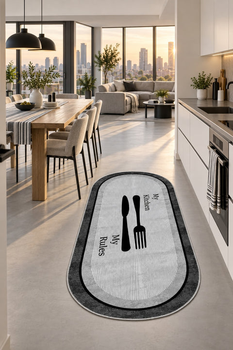 Striped Modern Kitchen Rug – Multicolor in a dining room