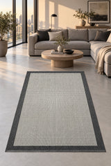 Striped Modern Kitchen Rug – Natural Jute in a living room