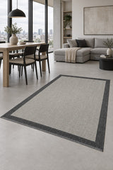 Striped Modern Kitchen Rug – Natural Jute in a dining room