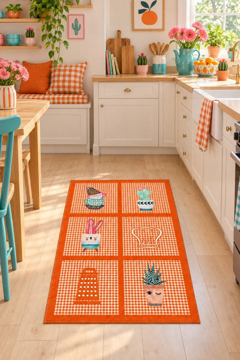 Striped Modern Kitchen Rug – Orange in a kitchen