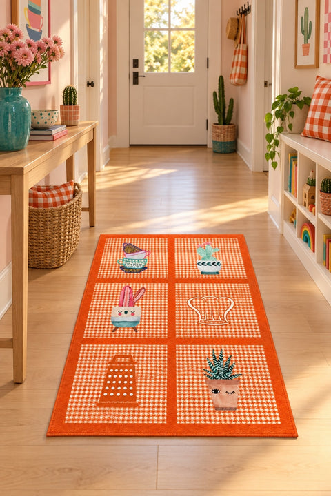 Striped Modern Kitchen Rug – Orange in a hallway