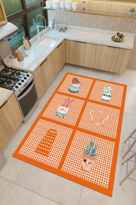 Striped Modern Kitchen Rug – Orange in a kitchen