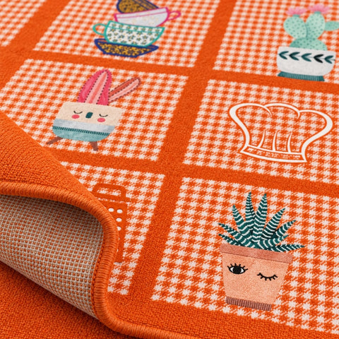 Striped Modern Kitchen Rug – Orange – texture close-up