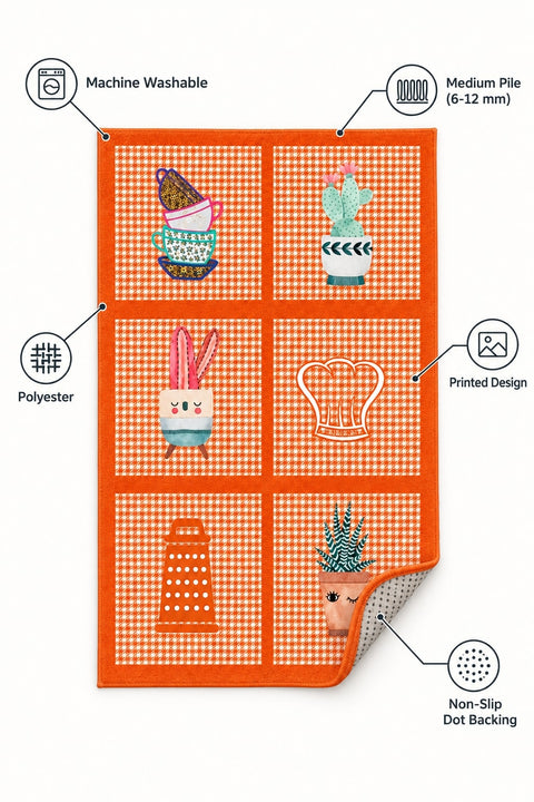 Striped Modern Kitchen Rug – Orange – features
