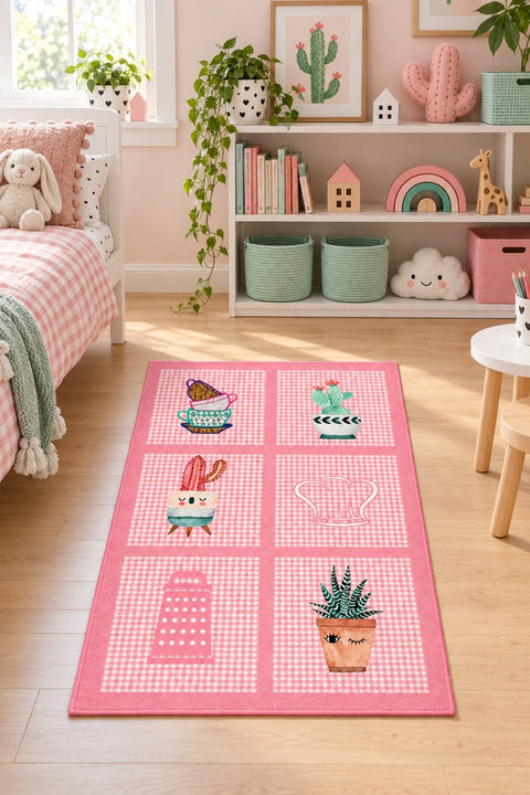 Striped Modern Kitchen Rug – Pink in a nursery