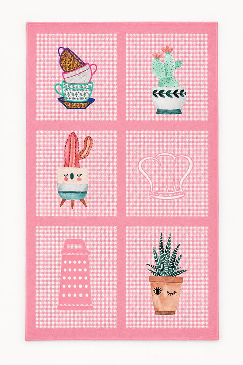 Striped Modern Kitchen Rug – Pink