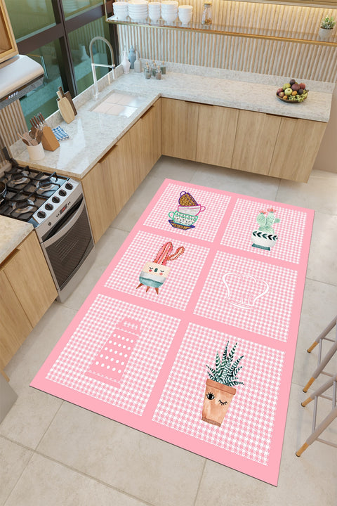 Striped Modern Kitchen Rug – Pink in a kitchen