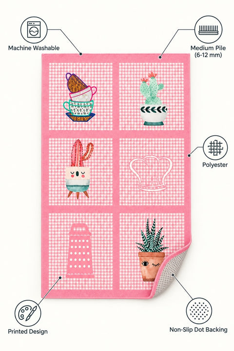 Striped Modern Kitchen Rug – Pink – features
