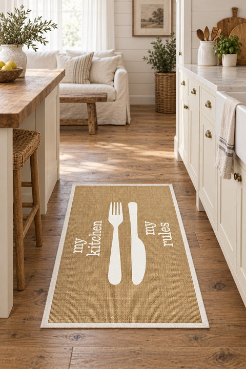 Striped Modern Kitchen Rug – White 1 in a kitchen