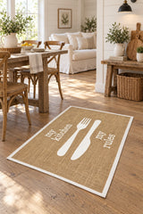 Striped Modern Kitchen Rug – White 1 in a dining room