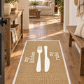Striped Modern Kitchen Rug – White 1 in a hallway