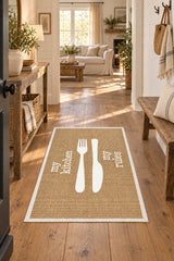 Striped Modern Kitchen Rug – White 1 in a hallway