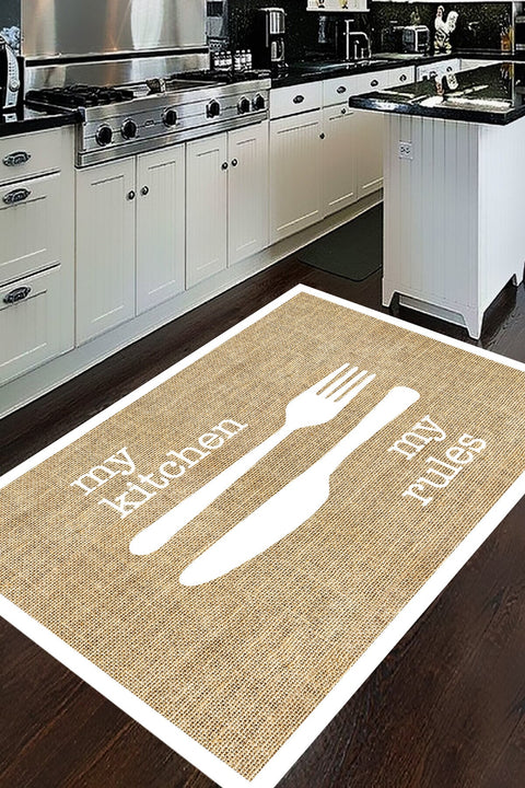 Striped Modern Kitchen Rug – White 1 in a kitchen