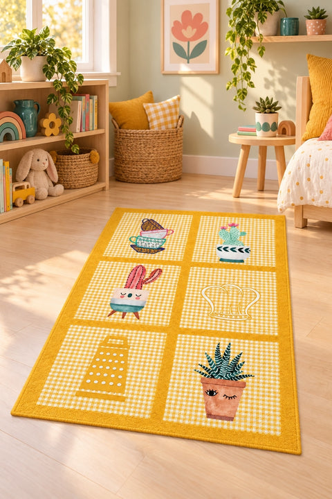 Striped Modern Kitchen Rug – Yellow in a nursery