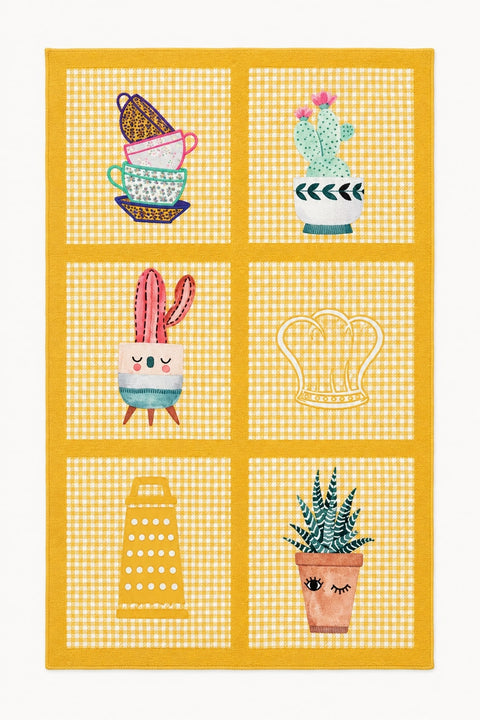 Striped Modern Kitchen Rug – Yellow