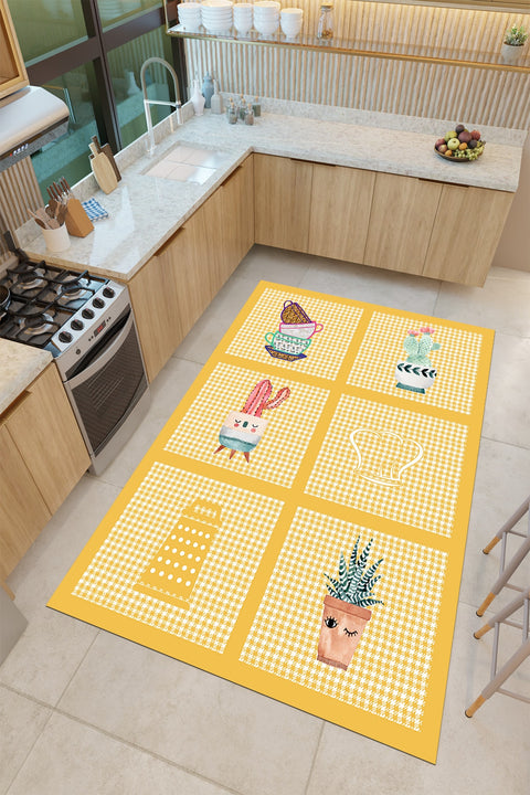 Striped Modern Kitchen Rug – Yellow in a kitchen