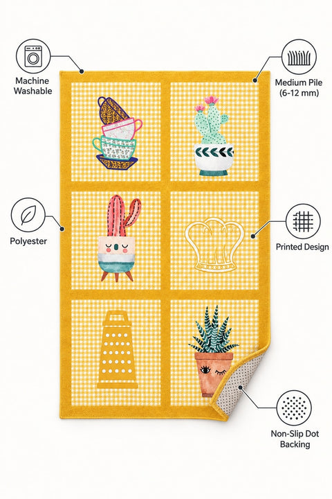 Striped Modern Kitchen Rug – Yellow – features