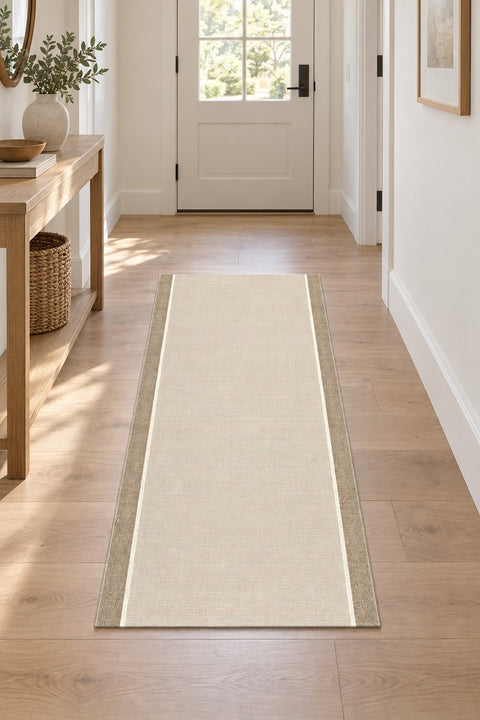 Striped Modern Kitchen Runner Rug – Beige in a hallway