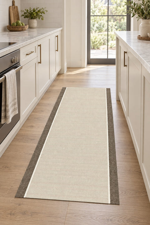 Striped Modern Kitchen Runner Rug – Brown in a kitchen