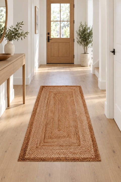 Striped Modern Kitchen Runner Rug – Cream in a hallway