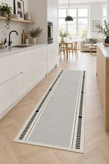 Striped Modern Kitchen Runner Rug – Cream in a kitchen