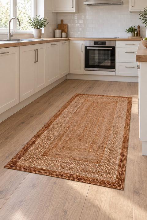 Striped Modern Kitchen Runner Rug – Cream in a kitchen