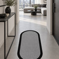 Striped Modern Oval Kitchen Rug – Gray in a hallway