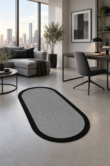 Striped Modern Oval Kitchen Rug – Gray in a office
