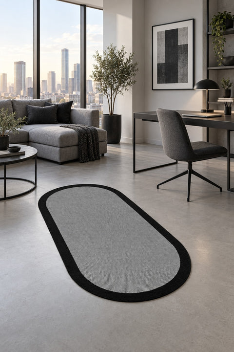 Striped Modern Oval Kitchen Rug – Gray in a office