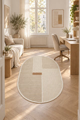 Striped Modern Oval Rug – Beige in a office